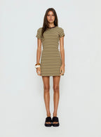 Settle Down Short Sleeve Mini Dress Yellow Stripe