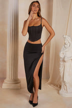 Lace Up Back Satin Corset in Black