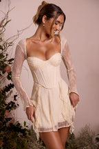 Kateproms Long Sleeve Lace Corset Mini Dress in Ivory