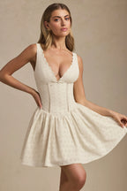 Broderie Anglaise Bow-Detail A-Line Mini Dress in Ivory