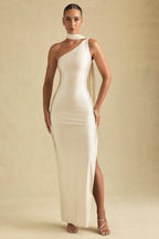 Asymmetric Scarf-Detail Maxi Dress in Ivory
