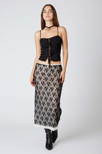 Lace Overlay Midi Skirt