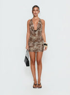 Kosa Halter Cowl Neck Mini Dress Animal