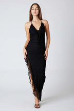 Lace Halter Asymmetrical Midi Dress