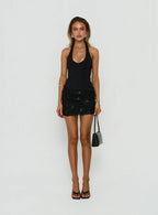 Bless Her Heart Contrast Halter Mini Dress Black