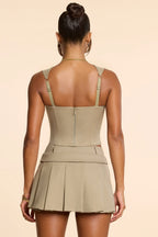 Brushed Twill Square Neck Tailored Top in Taupe