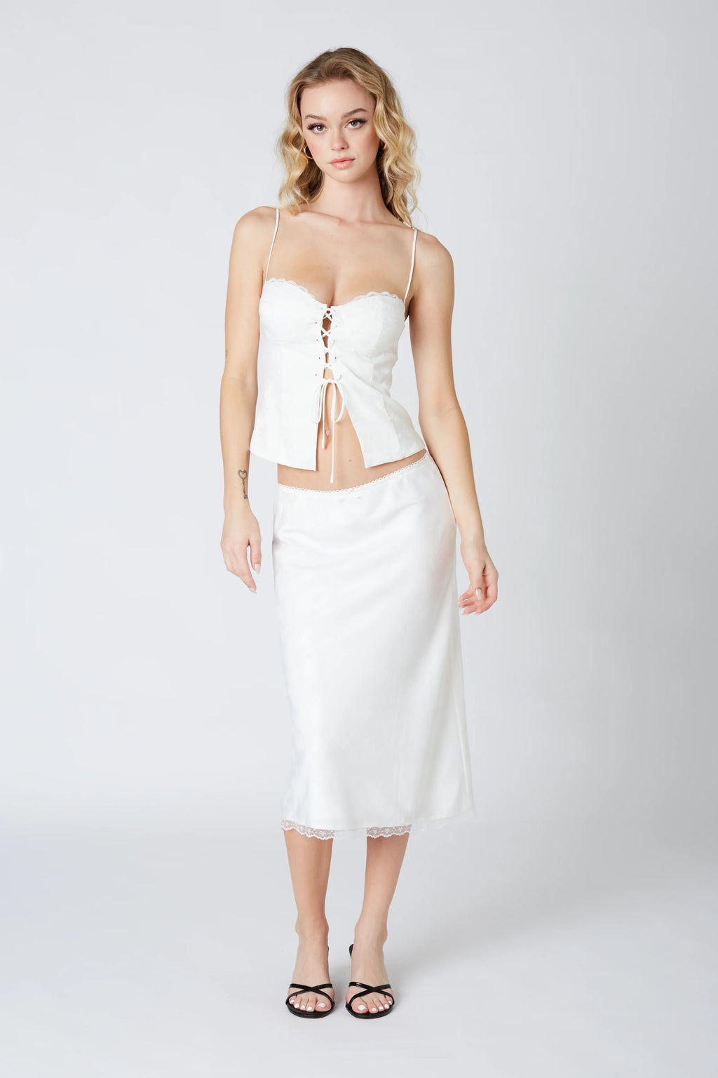 Printed Satin Midi Skirt