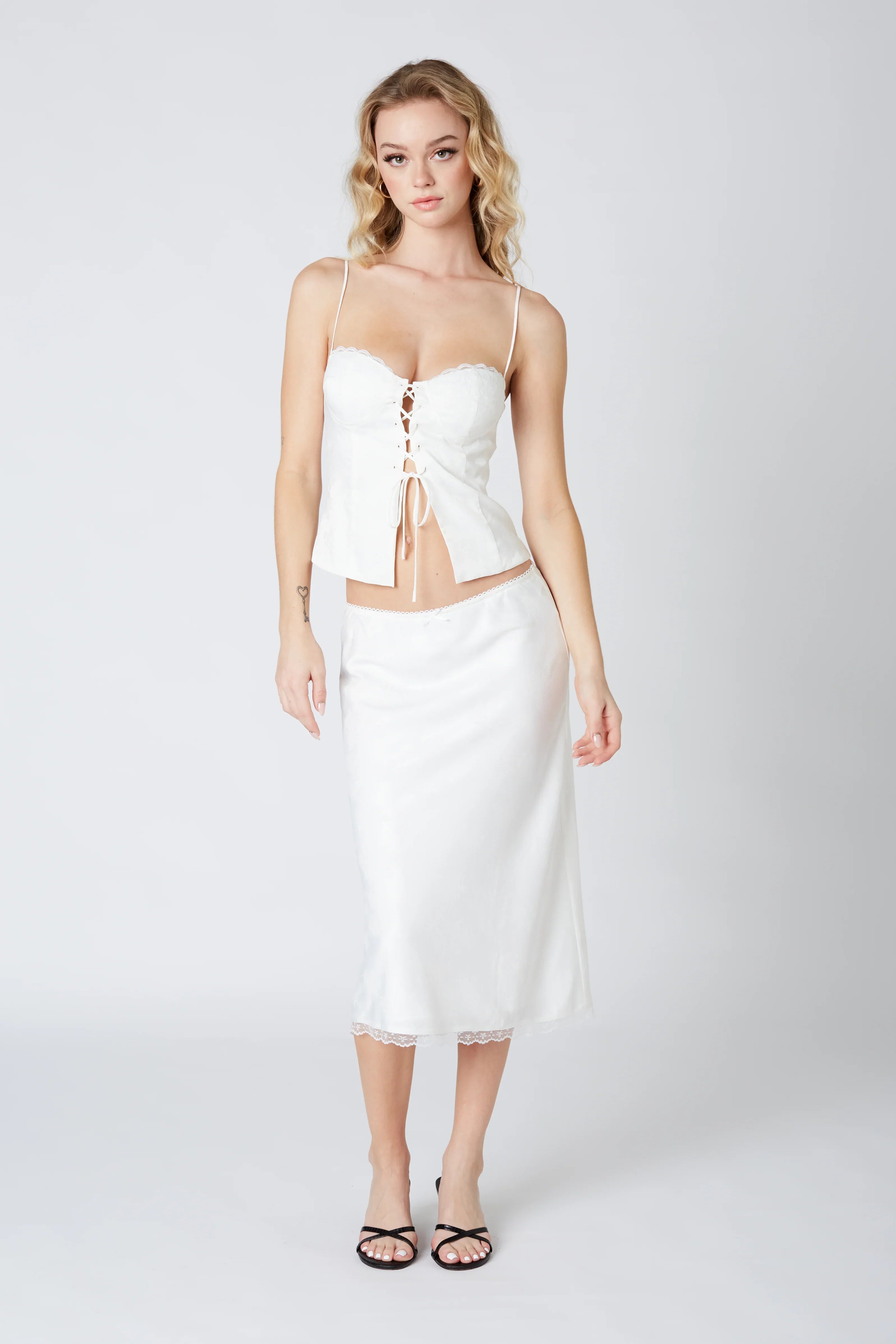 Printed Satin Midi Skirt