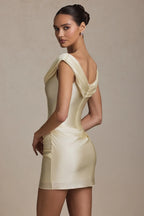 Off-Shoulder Draped Mini Dress in Ivory