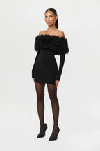 Naked Off-Shoulder Roses Mini Dress