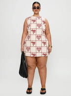 Alfalfa Shift Mini Dress Red Floral Check Curve