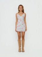 Sandia Lace Trim Mini Dress Blue Floral
