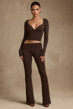 Modal Ruched Long-Sleeve Top in Chocolate Brown