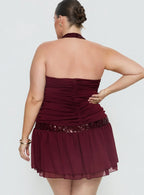 Aisleigh Sequin Halter Mini Dress Berry Curve