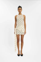 Wrap Mesh Mini Dress | Ivory Polka