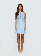 One Moment Cowl Neck Mini Dress Baby Blue