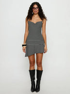 Laurela Asymmetrical Mini Dress Black / White Stripe