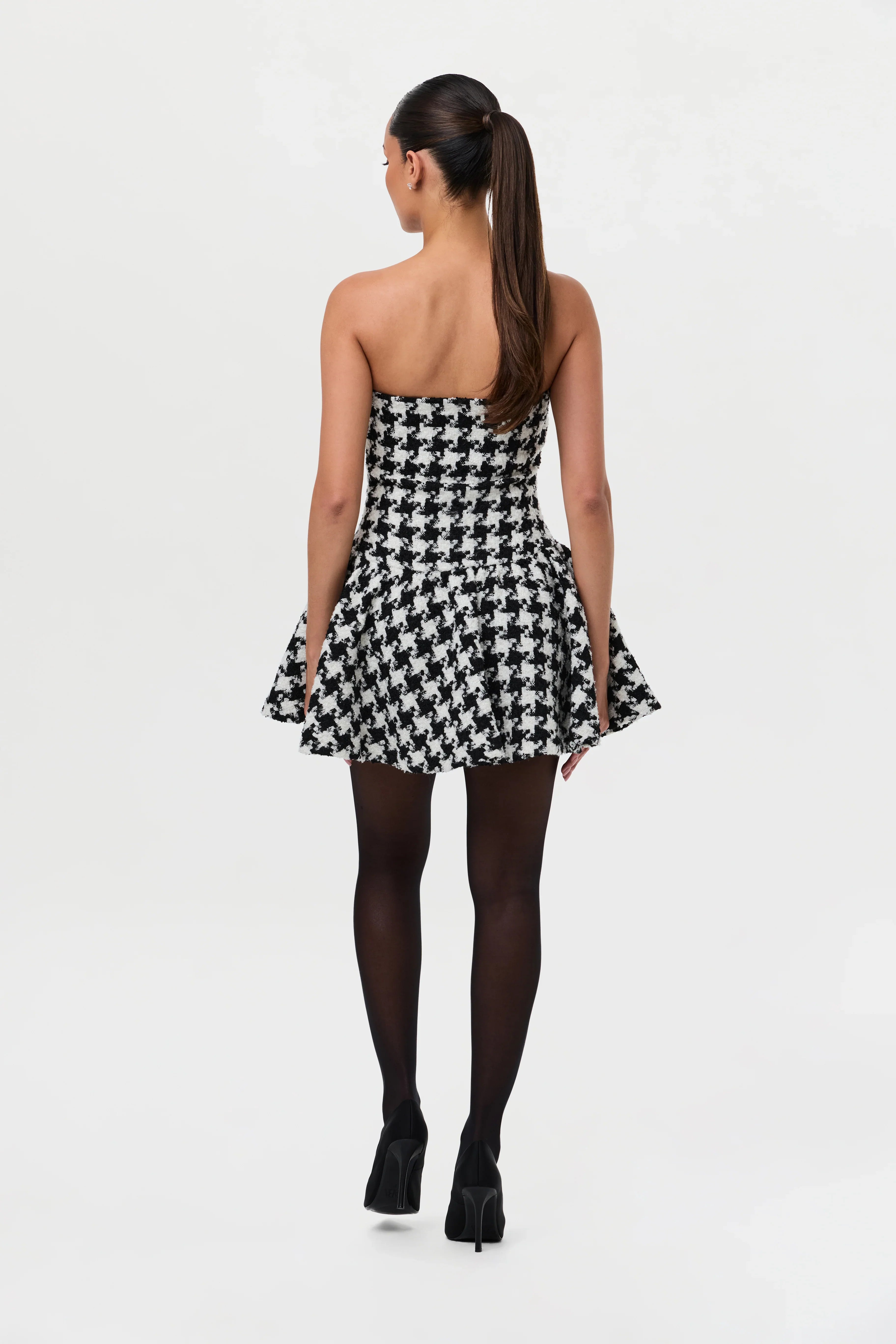 Houndstooth Peplum Tube Mini Dress