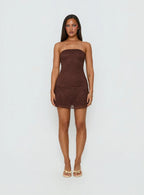 Cavalier Strapless Lace Mini Dress Chocolate