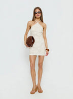 Ivo Floral Detail Halter Mini Dress White