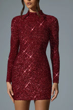 Embellished Open-Back Mini Dress in Red