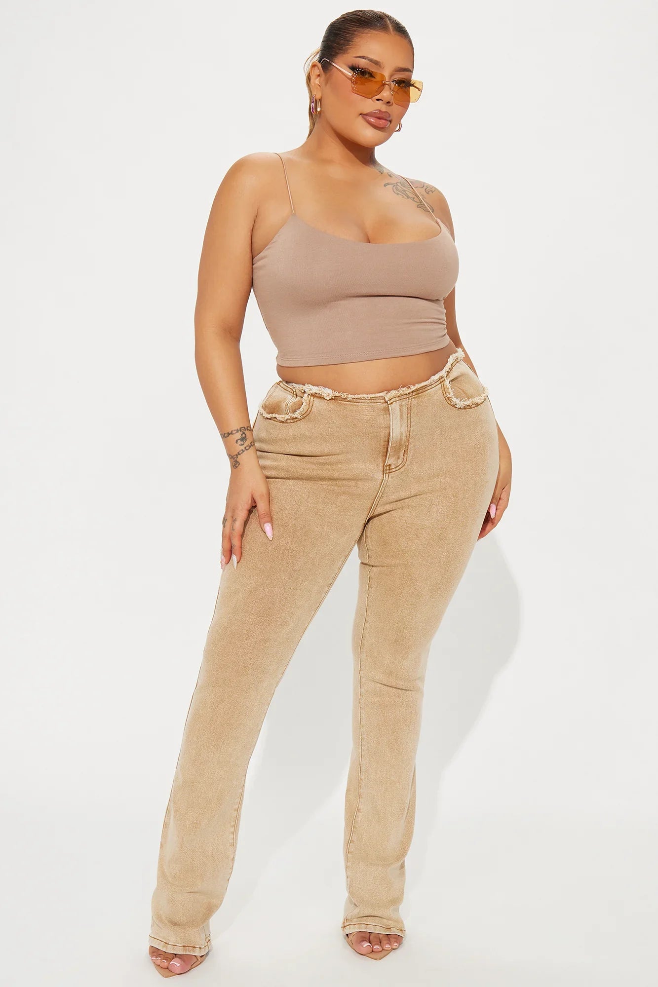 Highly Motivated Stretch Bootcut Jeans - Tan