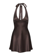 Pelagia Halter Scarf Tie Mini Dress Brown Petite