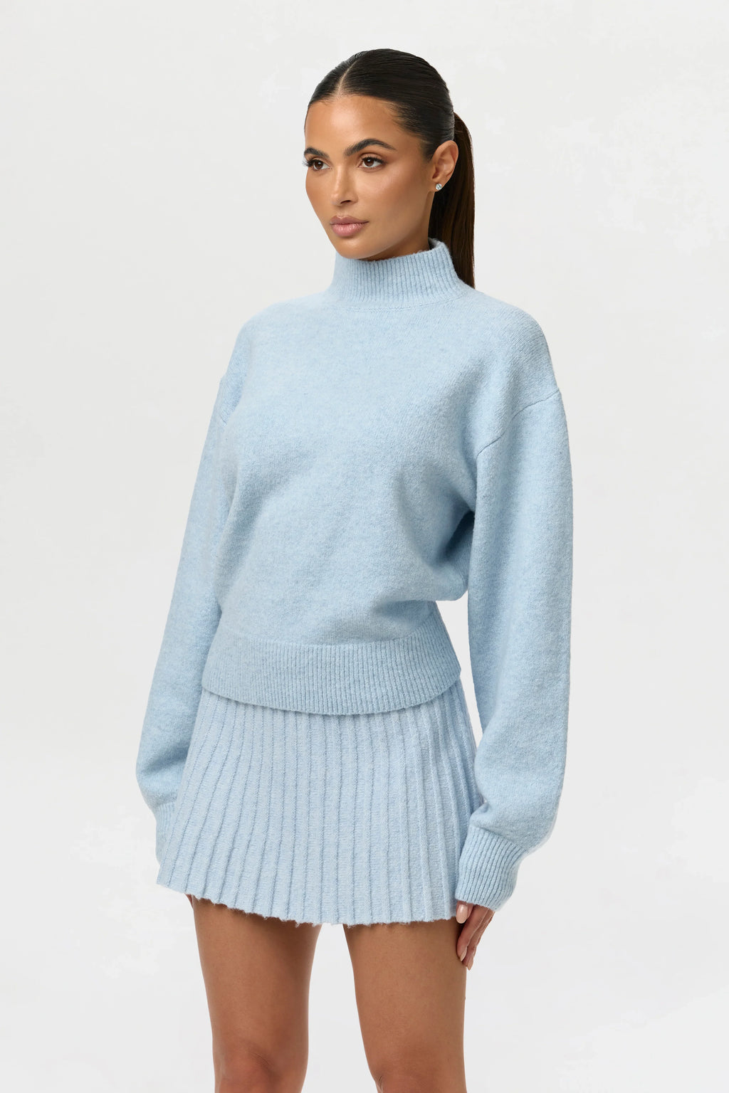 Pleated Knit Sweater Mini Skirt