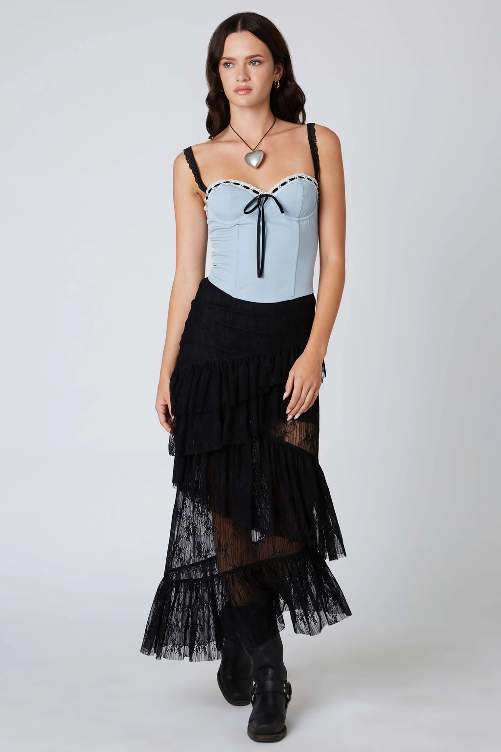 Lace Midi Tiered Skirt