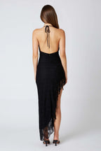 Lace Halter Asymmetrical Midi Dress