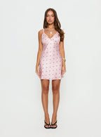 Rosabelle Satin Mini Dress Pink Polka Dot
