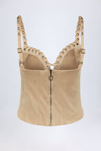 Lace-Up Top in Tan