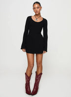 Best Interest Long Sleeve Mini Dress Black Petite