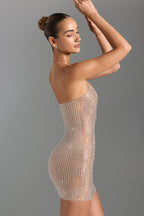 Embellished Halterneck Mini Dress in Honey