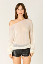 Sheer Off-the-Shoulder Knit Sweater