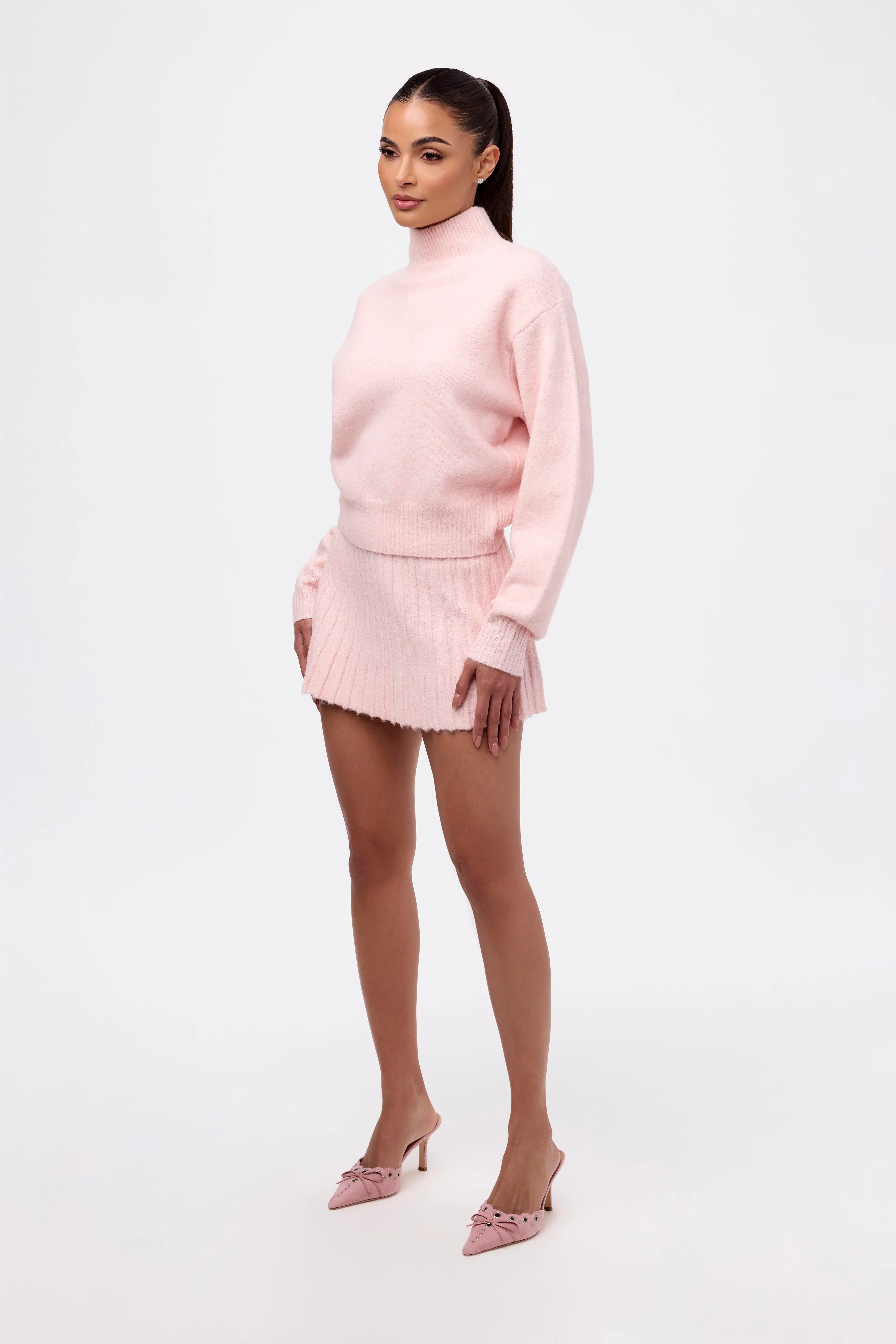 Pleated Knit Sweater Mini Skirt