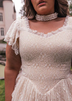 Romantic Ruffle Tiered Lace Midi Dress – Burgundy / Apricot / Black