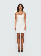Edora Lace Pleat Mini Dress White