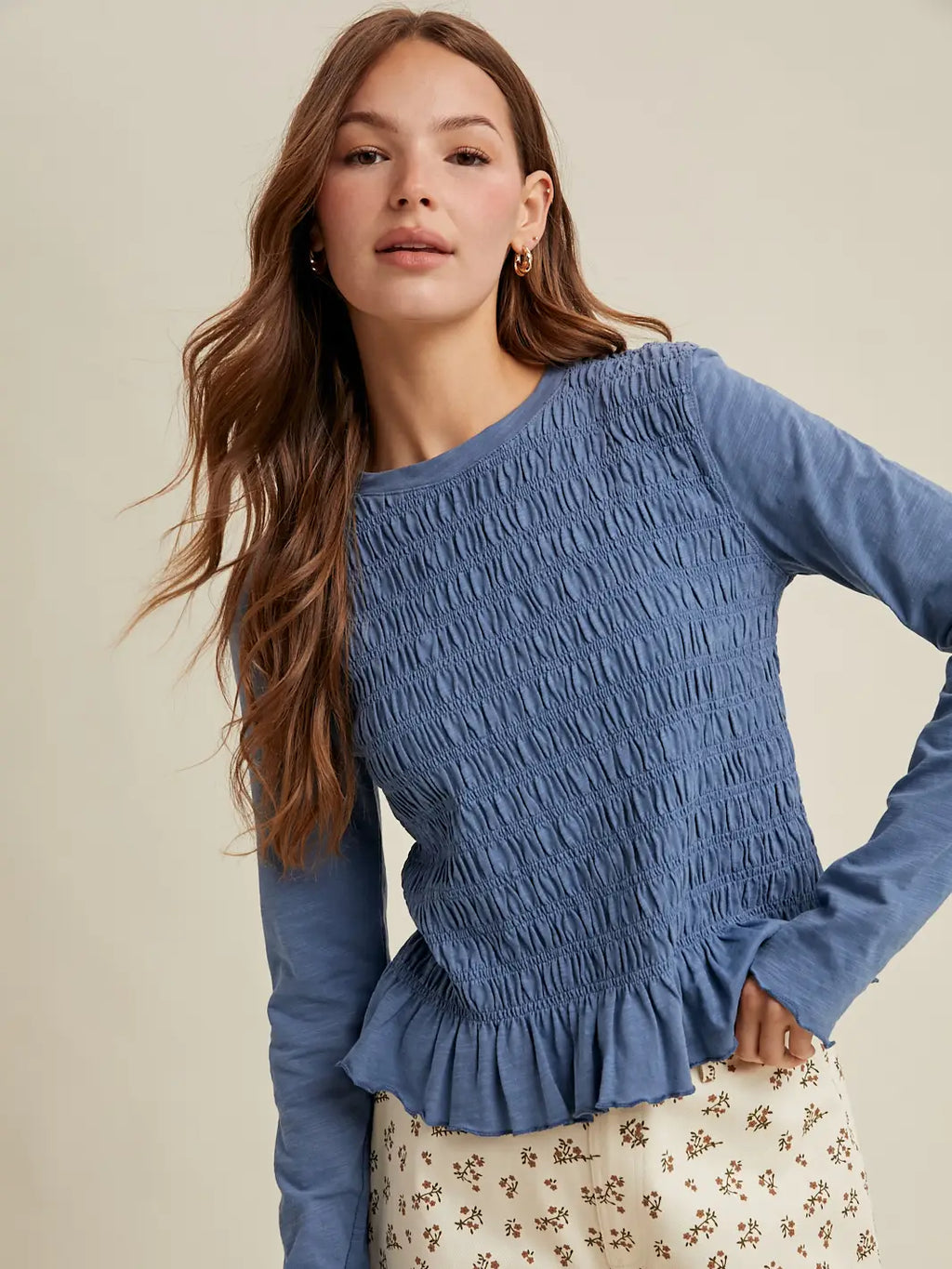 SMOCKED JERSEY TOP
