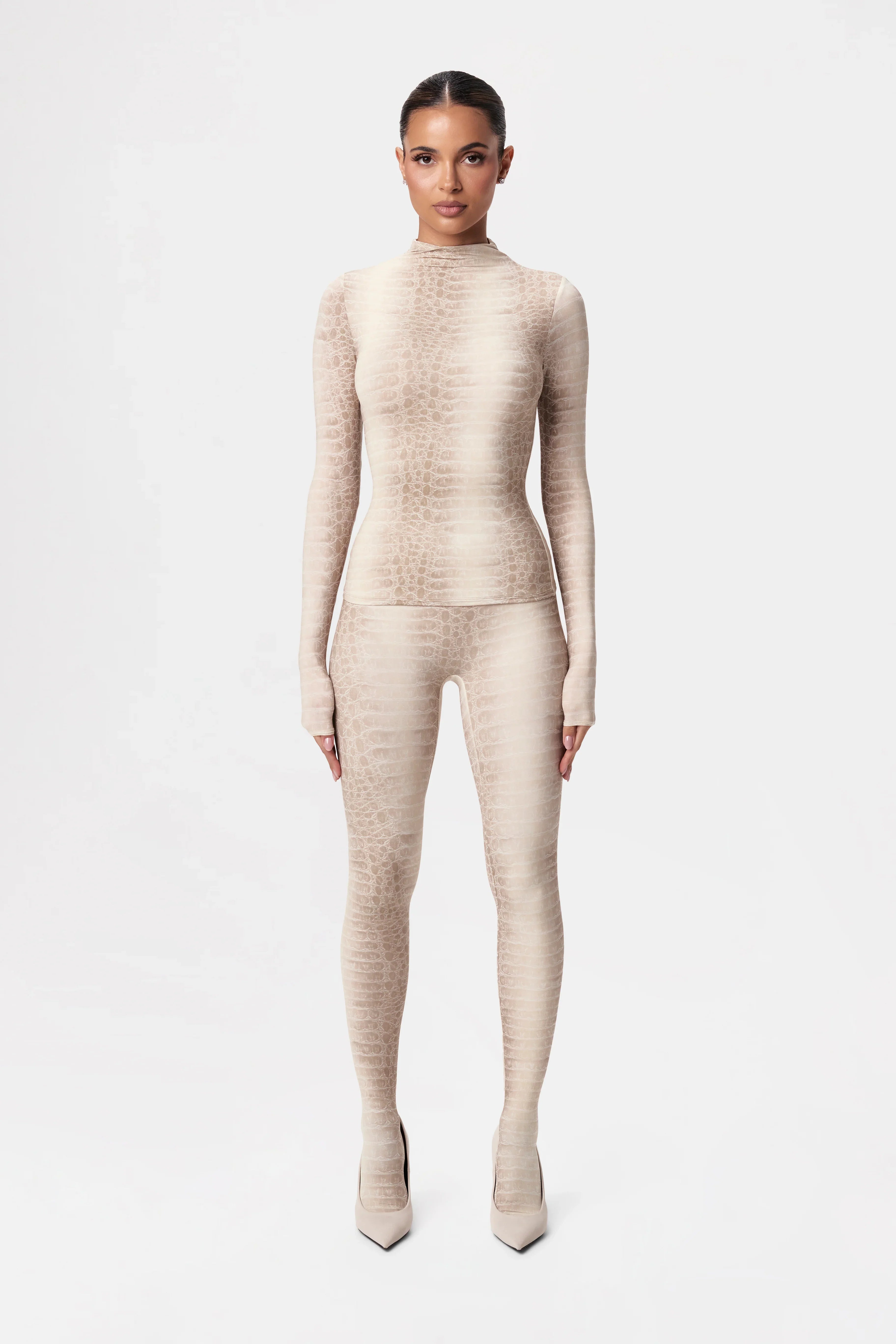 Naked Print Mock Neck Top
