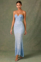 Embellished Sweetheart-Neck Fishtail Gown in Sky Blue