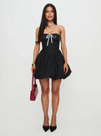 Melaina Bubble Hem Mini Dress Black