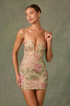 Embellished Sweetheart-Neck A-Line Mini Dress in Rose Hotfix