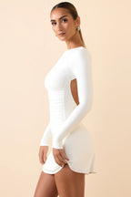 Modal Ruched Open-Back Mini Dress in White
