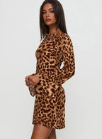 Halo Bias Long Sleeve Mini Dress Leopard