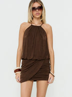 Somilla Ruched Halter Mini Dress Chocolate
