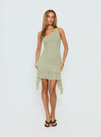Family Ties Ruched One Shoulder Mini Dress Green