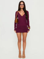 Mihiro Plunge Mini Dress Jersey Deep Purple