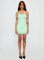 Front Page Halter Lace Mini Dress Aqua