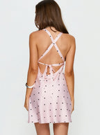 Rosabelle Satin Mini Dress Pink Polka Dot